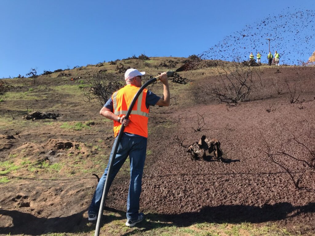 Figure 1. Applying a topsoil alternative product on California wildfire projects.