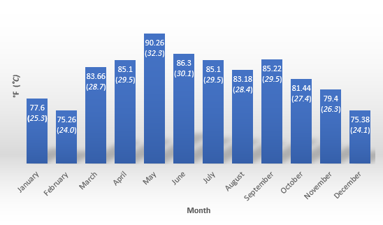 Figure 4. Average temperature in 2024 for Campeche, Quintana Roo and Yucatan states. Source: Servicio Meteorológico Nacional Mexico, 2024.