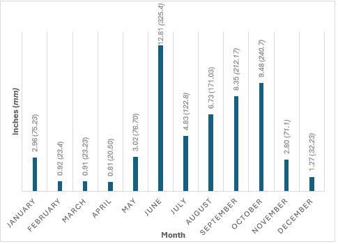 Figure 3. Average rainfall registered in 2024 for Campeche, Quintana Roo and Yucatán states. Graphic credit: Servicio Meteorológico Nacional Mexico, 2024.