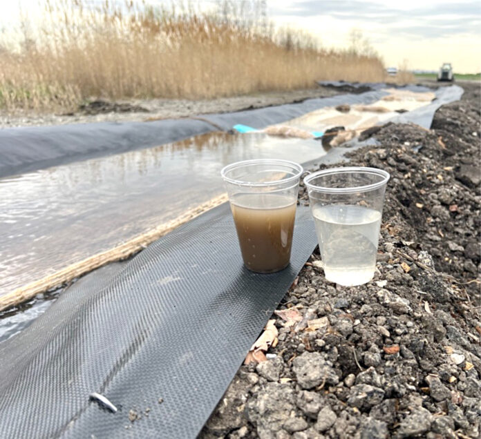 Fig. 1: Flocculant training at the 2025 Lake County, Illinois, erosion control Field Day. Photo Credit: Applied Polymer Solutions
