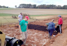 Promoting Growth Photos of field plot establishment in the 2024 Islam et al. study: Clockwise from top left are topsoil removal, tillage and compost incorporation, established plots, and seeding.